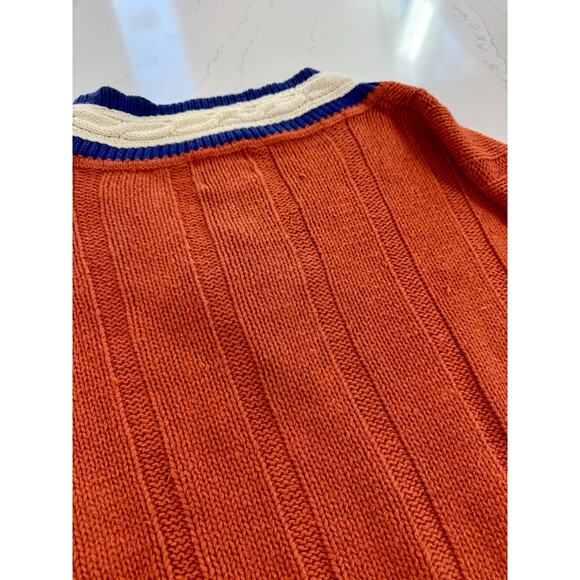 Vintage 80s-90s Body Equip Cricket Tennis Sweater Orange Blue White V-Neck Large - Picture 12 of 12